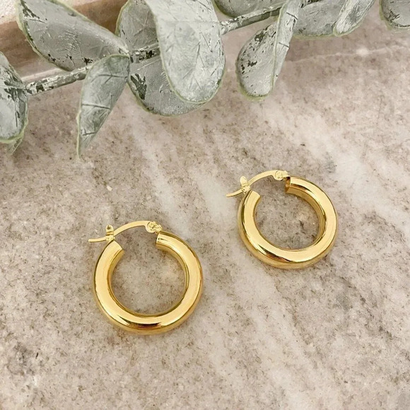 925 Sterling Silver Small Huggie Earrings Yellow Gold Huggie Hoops Small Hoops - Picture 2 of 6